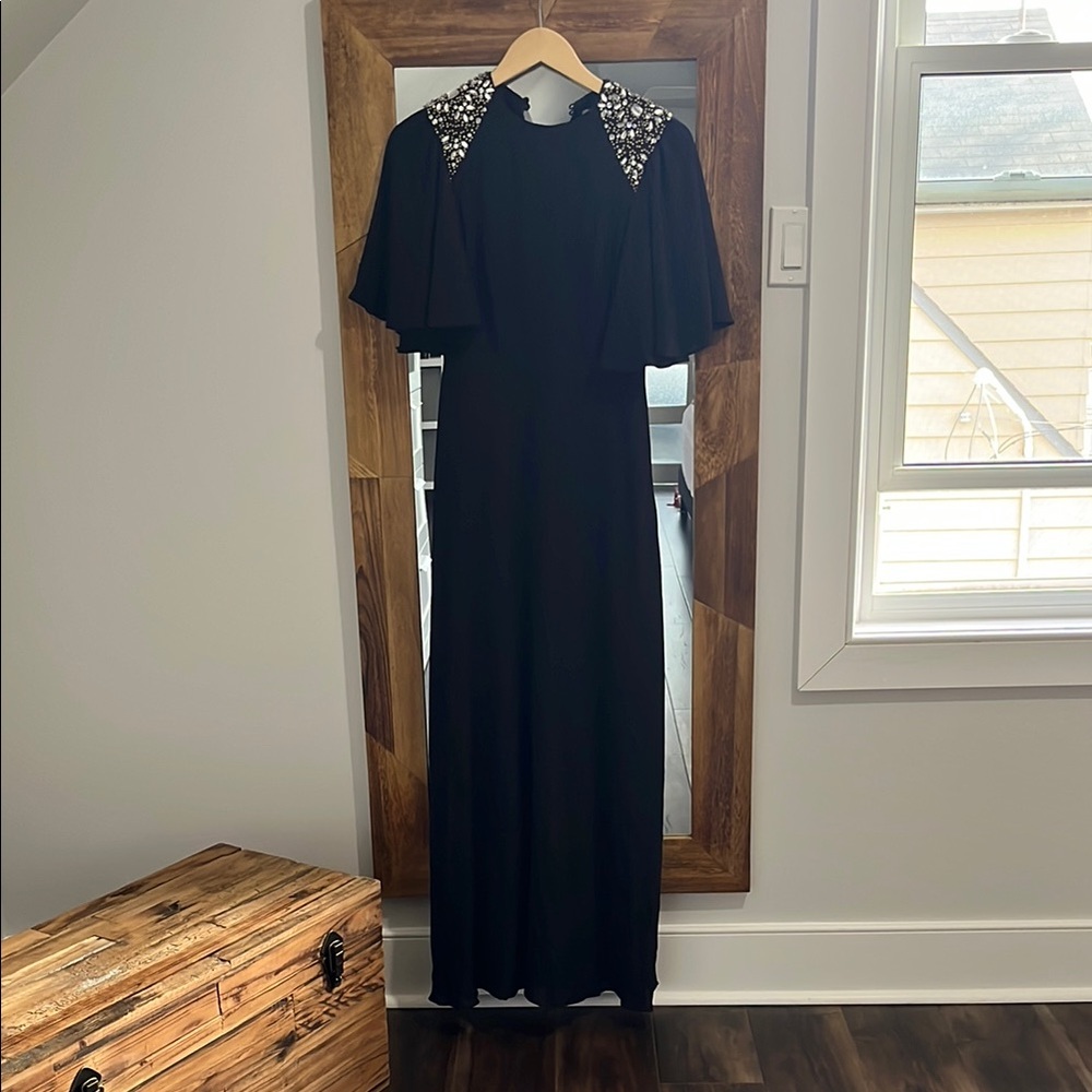 Elegant ASOS Black Dress with Embellished Shoulders